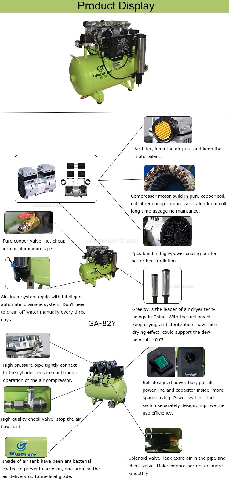 Greeloy® GA-82Y Dental Oilless Air Compressor With Drier